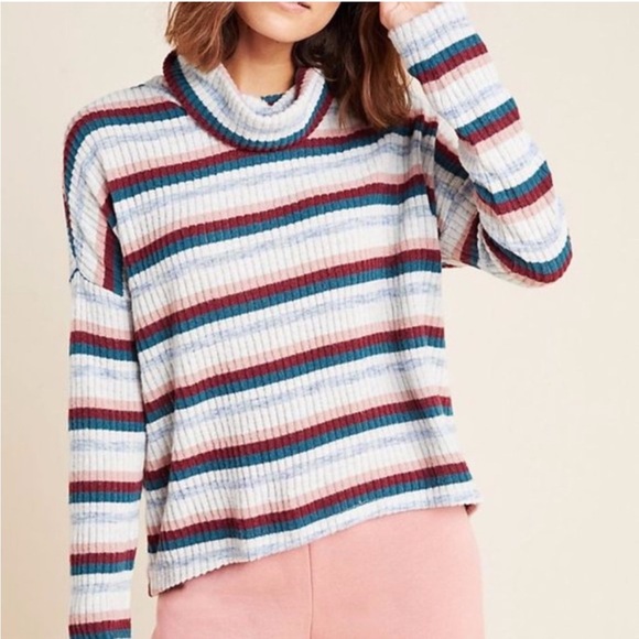 Saturday Sunday by Anthropologie Pippa Hacci Striped cowl neck Teal Burgundy XS - Picture 1 of 8